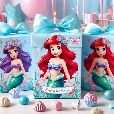 scatoline personalizza porta confetti regalini fine festa compleanno ariel la sirenetta