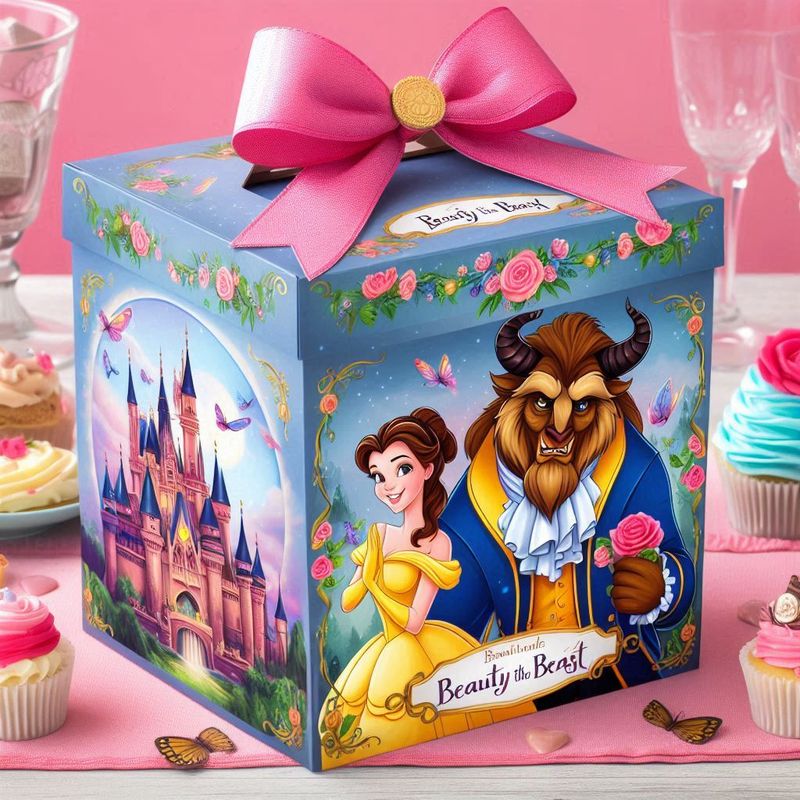 scatoline personalizza porta confetti regalini fine festa compleanno bella e la bestia