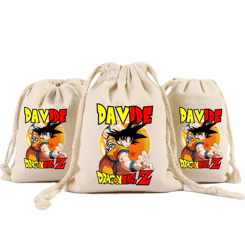 sacchetti in cotone porta confetti bomboniera personalizzati festa compleanno a tema dragon ball