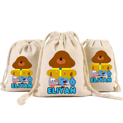 sacchetti in cotone porta confetti bomboniera personalizzati festa compleanno a tema hey duggee
