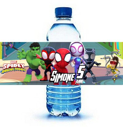 etichette adesive bottiglia bottigliette acqua personalizzabile con nome kit festa compleanno spidey