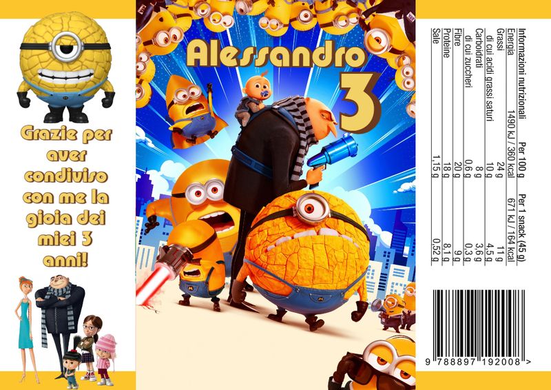 sacchetti bustine patatine piccole personalizzati regalini fine festa Minions cattivissimo me