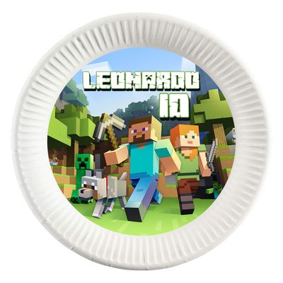 dischi tondi Minecraft personalizza piatti carta compleanno