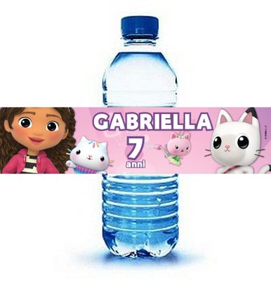 etichetta adesivi bottiglia acqua personalizza decorazione festa compleanno Gabby&#39;s dollhouse casa …