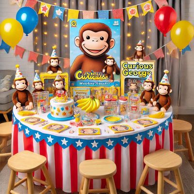 party kit allestimento tavolo festa compleanno scimmietta curioso george personalizzato 2