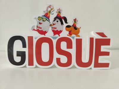 Sagoma scritta nome in polistirolo a tema kinder centrotavola festa compleanno personalizzata