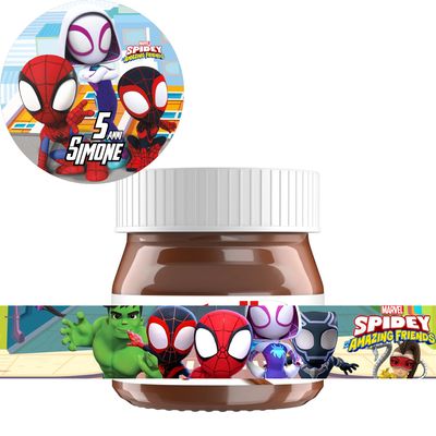 etichette adesive tappo vasetto mini nutella festa personalizzata spidey e i suoi fantastici amici