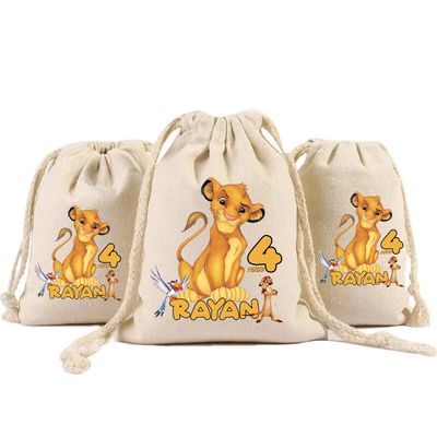 sacchetti in cotone porta confetti bomboniera personalizzati festa compleanno a tema simba re leone