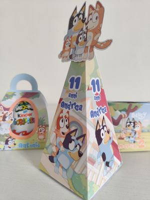 scatolina triangolare piramide porta confetti regalini fine festa compleanno personalizzato bluey