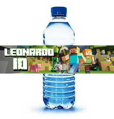 Etichette adesive Minecraft personalizza bottiglia acqua festa