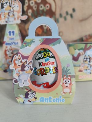 scatolina porta ovetto kinder personalizzato con nome festa compleanno a tema Bluey