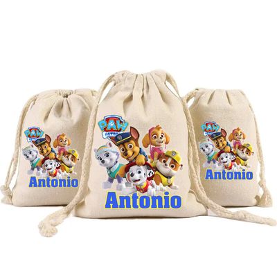 sacchetti in cotone porta confetti bomboniera personalizzati festa compleanno a tema paw patrol
