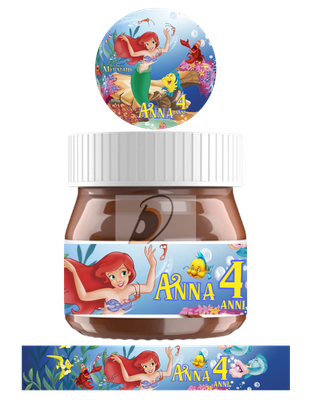adesivi tappo etichette lato vasetto picco mini nutella kinder personalizzati Ariel la sirenetta