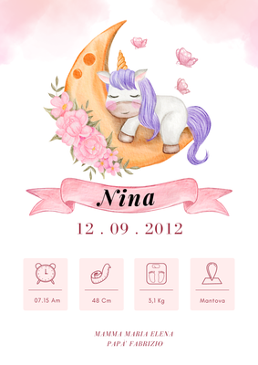 Festa nascita Unicorno Pony che dorme su Luna per bimba