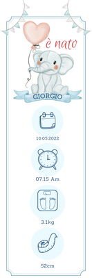 segnalibro Nascita personalizzato a tema Elefante Azzurro
