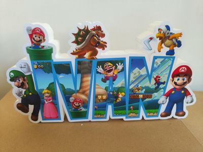 sagoma scritta nome in polistirolo centro tavola personalizzata super mario bros