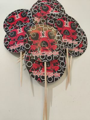 topper cake squid game decorazioni buffet panini tramezzini hot dog personalizza party kit allestimanto tavolo festa compleanno