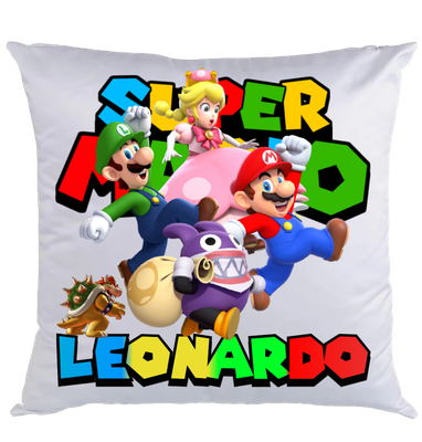 Federa Cuscino Super Mario Bros personalizza con nome stampa foto in DTF