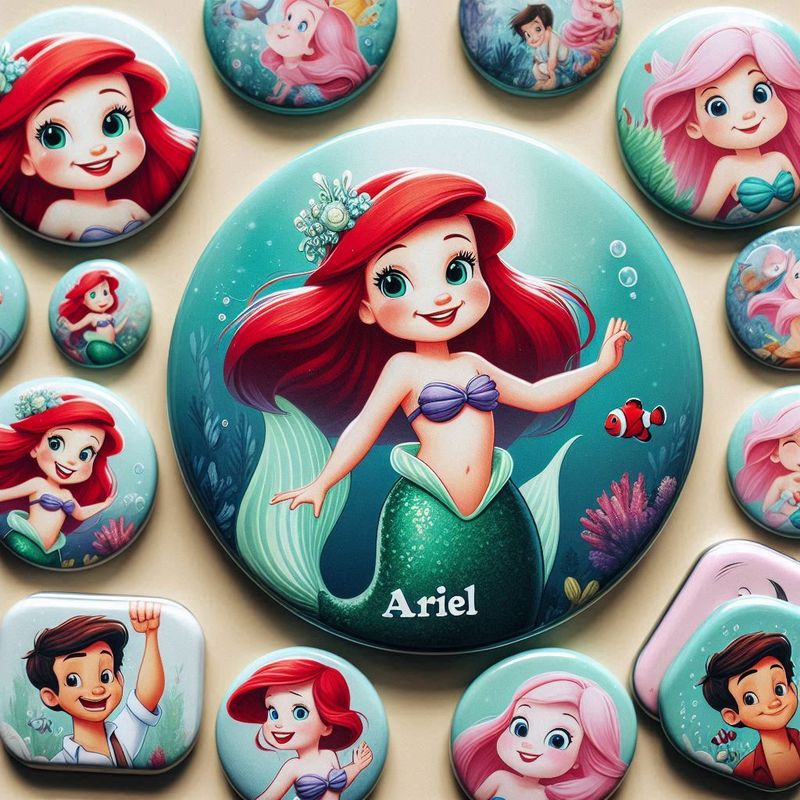 10 Magneti Ariel la sirenetta Calamite frigo tondo 5.8cm personalizzabile