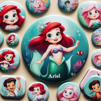 10 Magneti Ariel la sirenetta Calamite frigo tondo 5.8cm personalizzabile