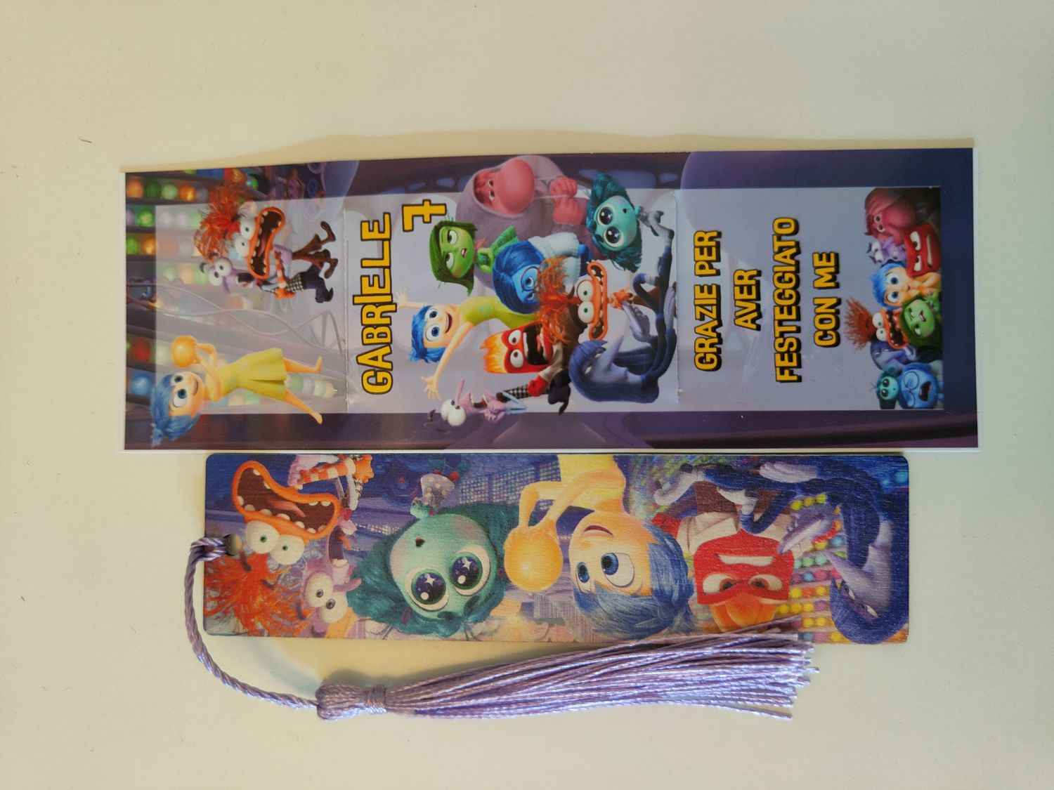 10 Segnalibro legno Inside Out personalizza segnaposto regalo festa