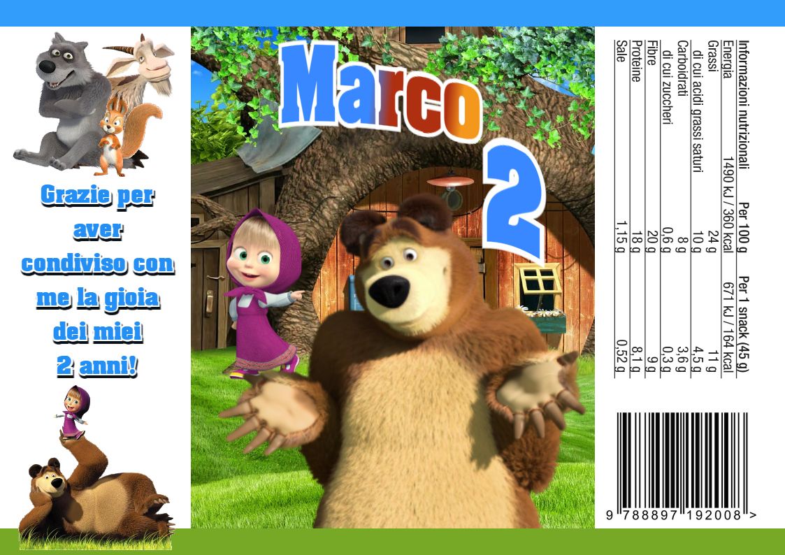 30 Sacchetti Masha e Orso personalizza buste patatine piccole