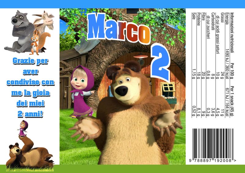 30 Sacchetti Masha e Orso personalizza buste patatine piccole