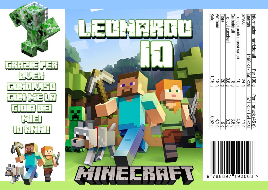 30 Sacchetti Minecraft personalizza buste patatine piccole
