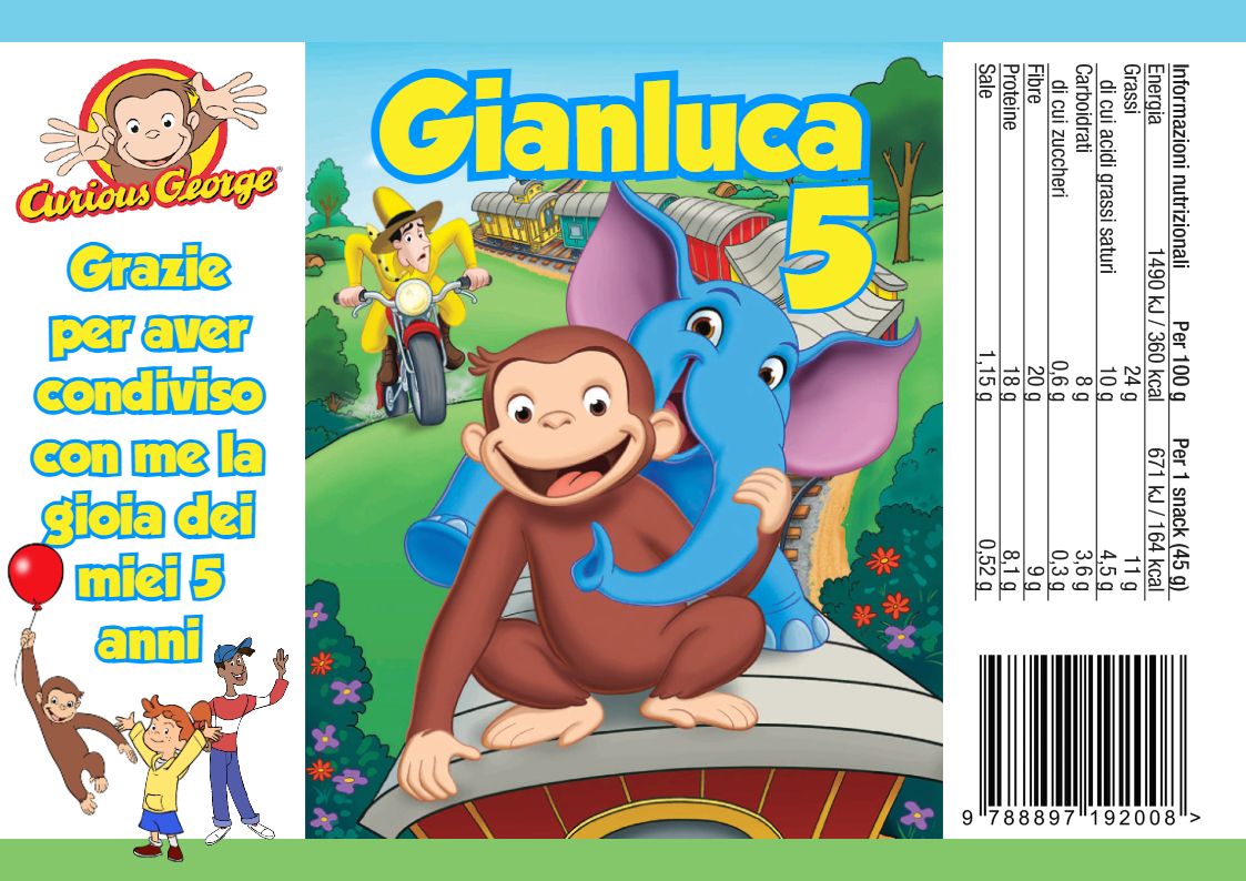 30 Sacchetti Curioso George personalizza buste patatine piccole