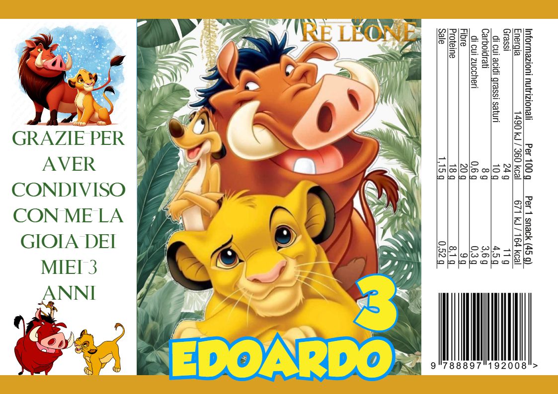 30 Sacchetti Simba re leone personalizza buste patatine piccole