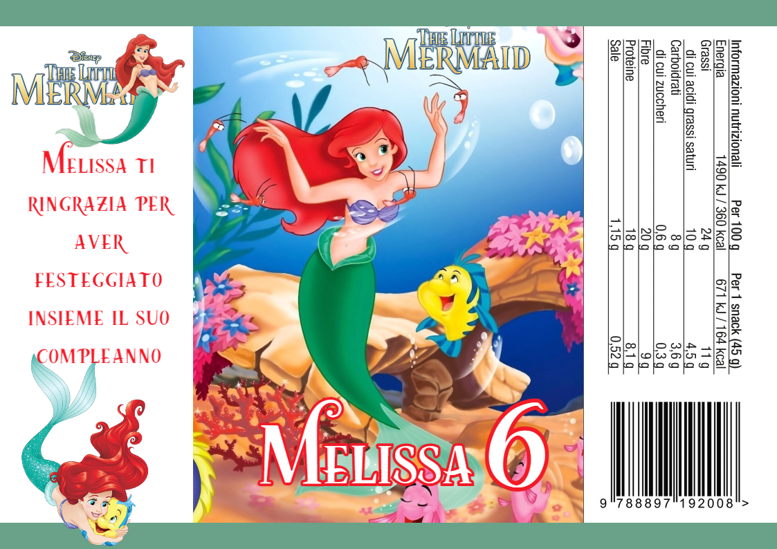 30 Sacchetti Ariel Sirena personalizza buste patatine piccole