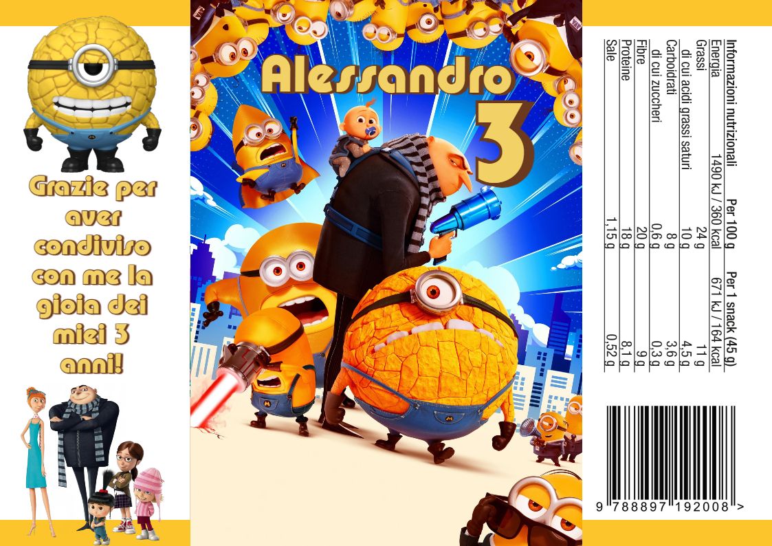 30 Sacchetti Cattivissimo Me  personalizza buste patatine piccole