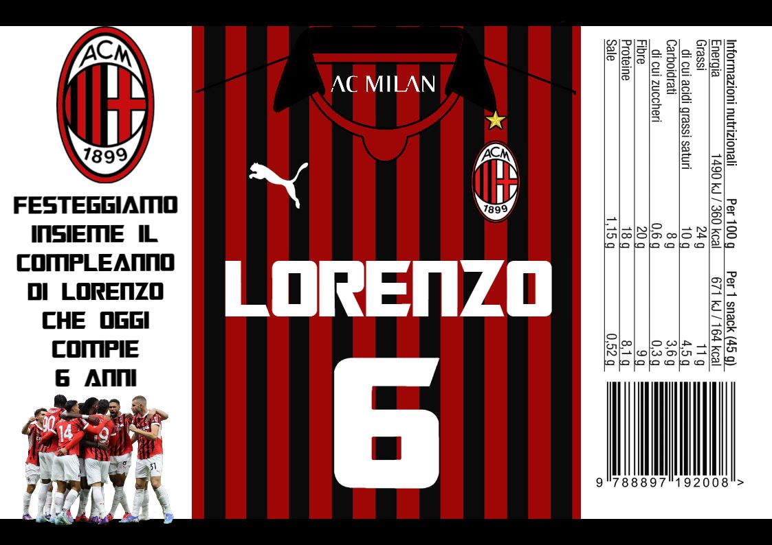 30 Sacchetti Milan Calcio personalizza buste patatine piccole
