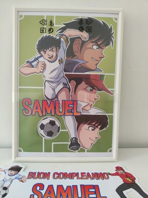 Quadretto Capitan Tsubasa personalizza centrotavola kit festa compleanno