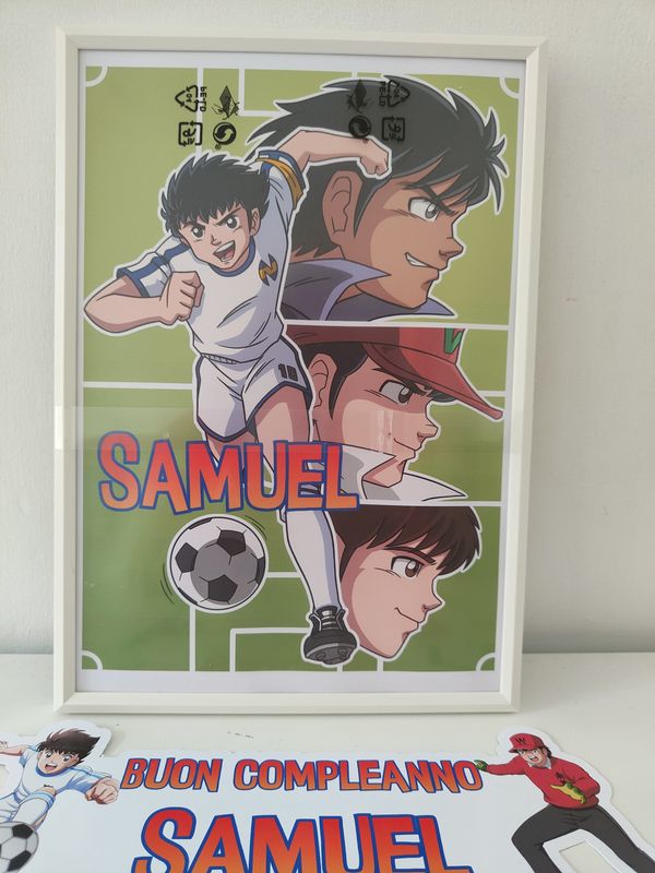 Quadretto Capitan Tsubasa personalizza centrotavola kit festa compleanno