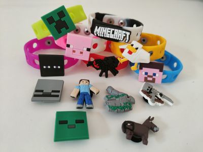 10 Bracciali in gomma personaggi 2D Minecraft regali fine festa