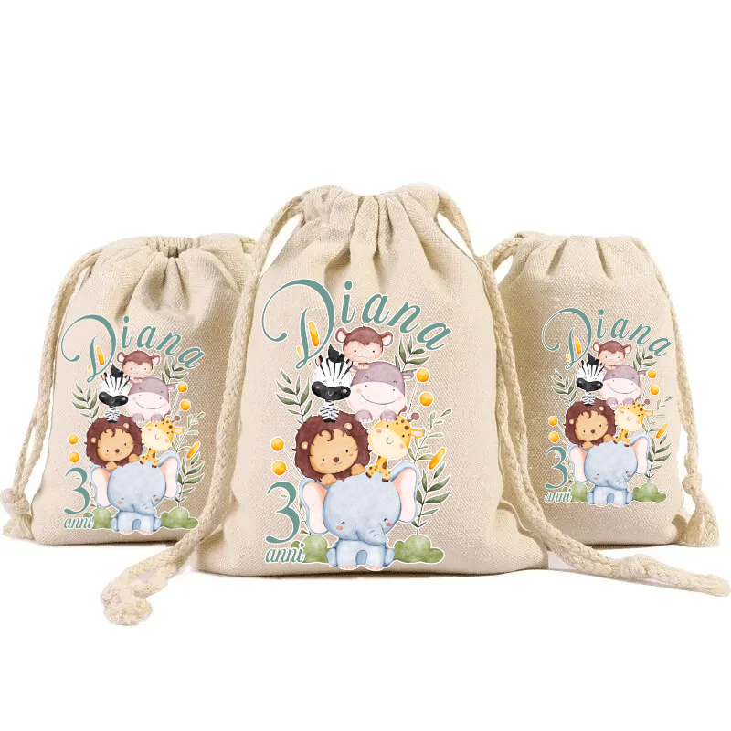 10 Sacchetti animali Safari personalizza porta confetti bomboniera