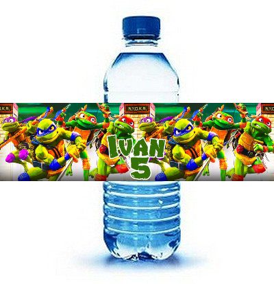 10 Etichette adesive Tartarughe Ninja Turtle bottiglie Acqua personalizza festa