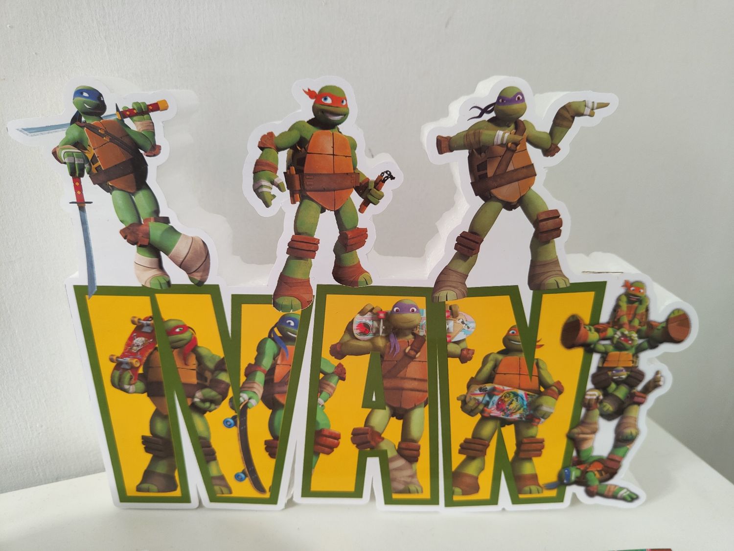 Sagoma scritta nome polistirolo a tema Tartarughe Ninja Turtle personalizzata