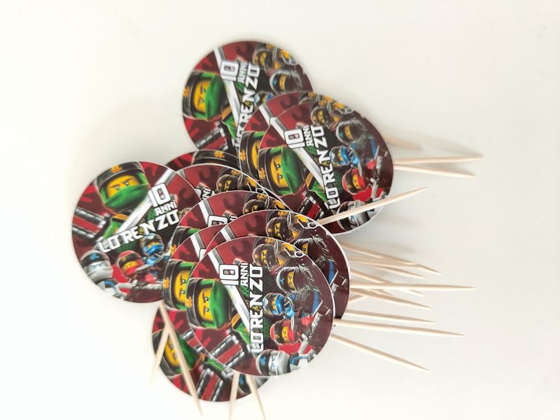 20 topper cake Ninjago decorazioni bandierine stuzzicadenti per buffet