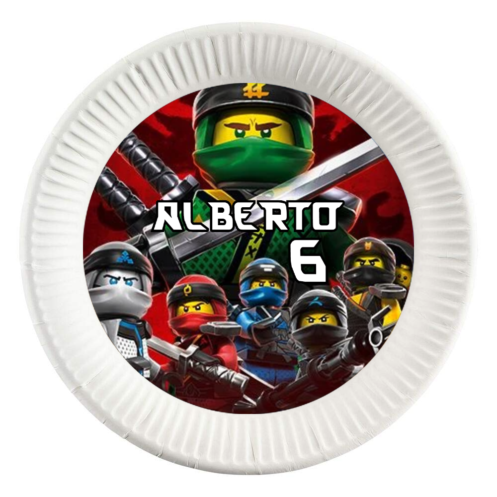 10 dischi tondi piatti carta Ninjago personalizza festa
