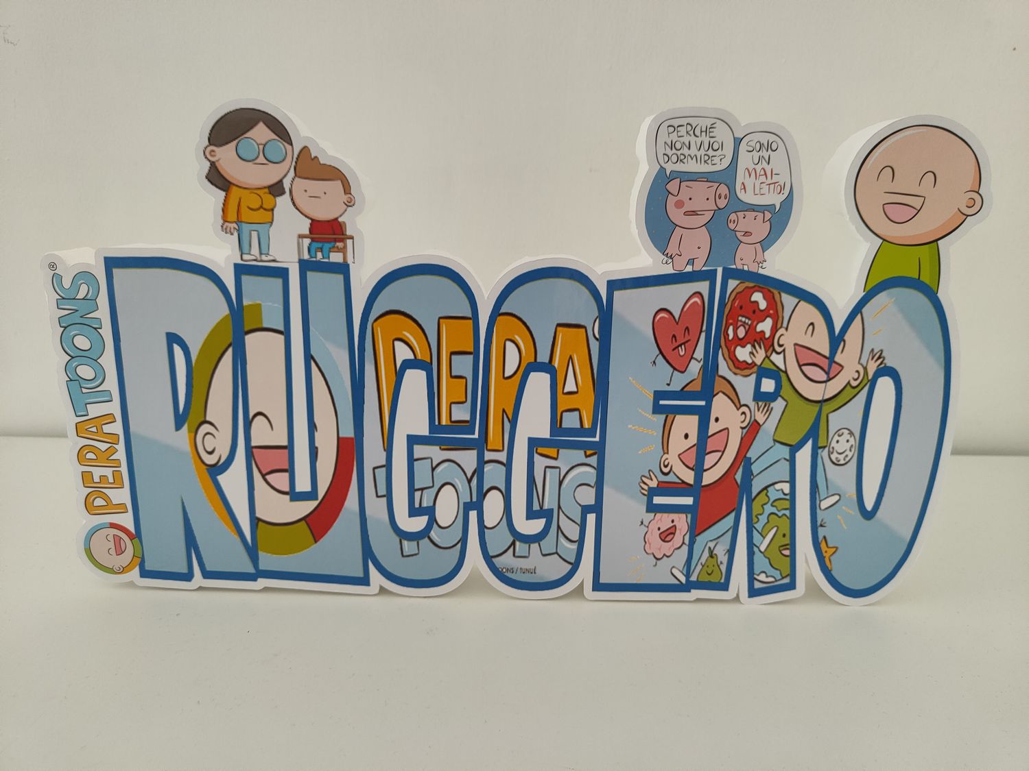Sagoma scritta nome polistirolo a tema Pera Toons personalizzata