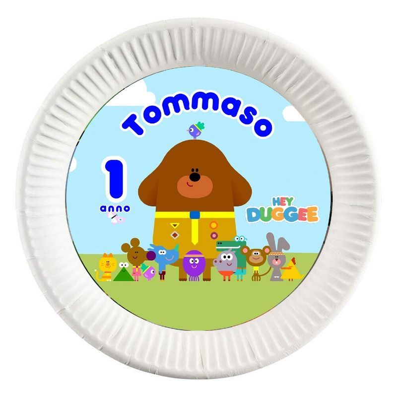 10 dischi tondi piatti carta Hey Duggee personalizza festa