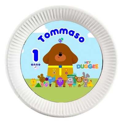 10 dischi tondi piatti carta Hey Duggee personalizza festa