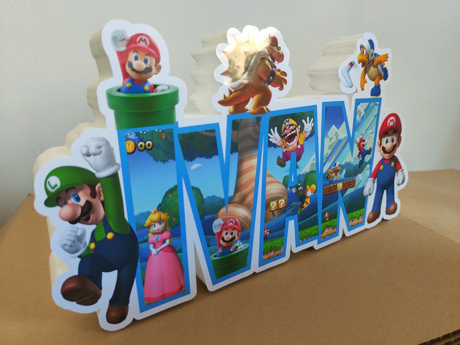 Sagoma scritta nome polistirolo a tema Super Mario personalizzata