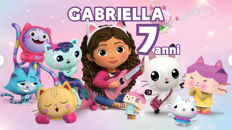 16 etichette adesive bolle di sapone Gabby dollhouse personalizza festa a tema