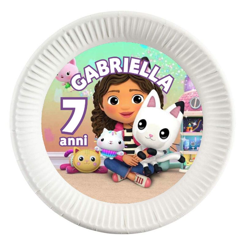 10 dischi tondi piatti carta Gabby dollhouse personalizza festa