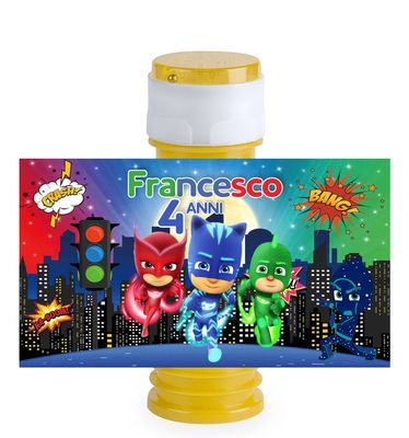 16 etichette adesive bolle di sapone Pj Masks personalizza festa a tema