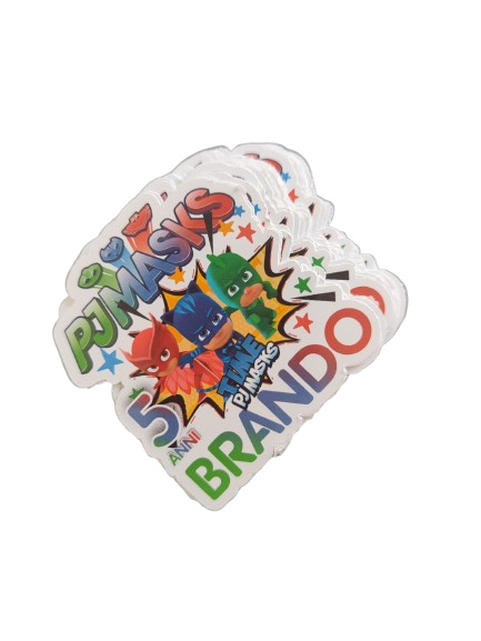 10 etichette adesivi sagomati Pj Masks Bicchieri personalizzabili