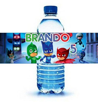 10 Etichette adesive Pj Masks bottiglie Acqua personalizza festa